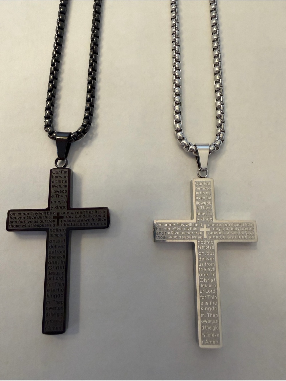 Men's Stainless Steel Cross Necklace - Black or Silver